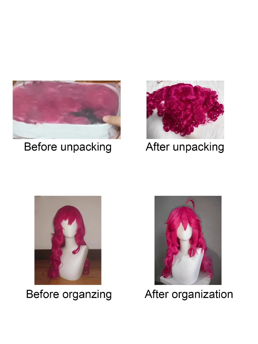 Hot Pink Wig 28 Inch Long Lolita Long Curly Wigs With 2pcs Ponytails Cosplay Wig Anime Cosplay Wig Synthetic WavyHair Wig