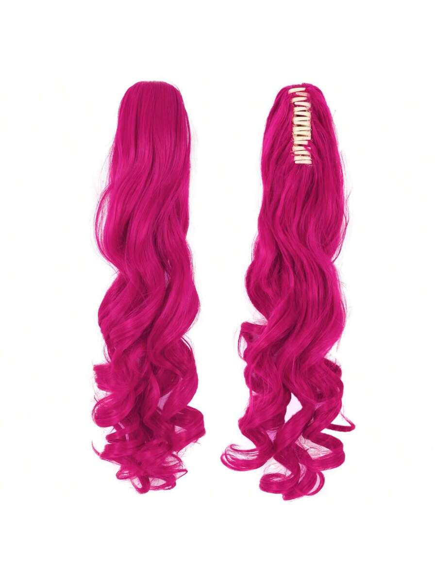 Hot Pink Wig 28 Inch Long Lolita Long Curly Wigs With 2pcs Ponytails Cosplay Wig Anime Cosplay Wig Synthetic WavyHair Wig