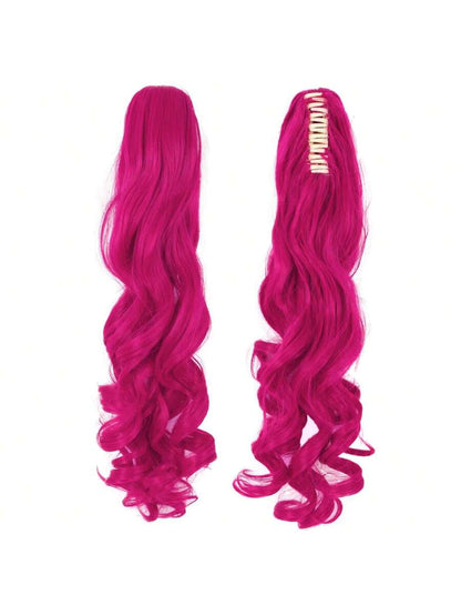 Hot Pink Wig 28 Inch Long Lolita Long Curly Wigs With 2pcs Ponytails Cosplay Wig Anime Cosplay Wig Synthetic WavyHair Wig
