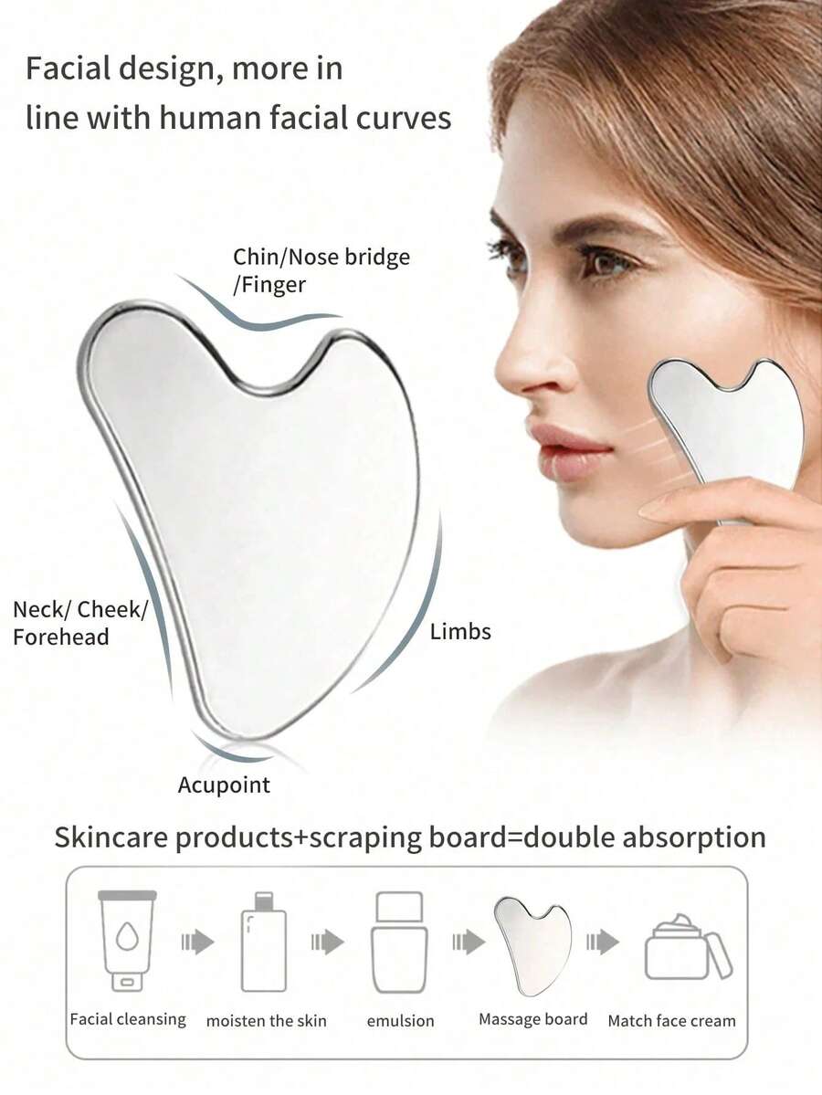 Stainless Steel Heart-Shaped Gua Sha Board Facial Massage Tool, Portable Muscle Relaxation Massage Board, Facial And Body De-Puffing Gua Sha Beauty Tool, Suitable For Face, Body, Eyes, Neck Massage And Facial Care