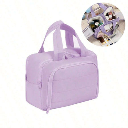 Dual Wide Opening Large Capacity Fluffy Makeup Bag Travel Bag Portable Lightweight Stylish For Home For Outdoor Daily Use Summer Holiday, Wash Bag