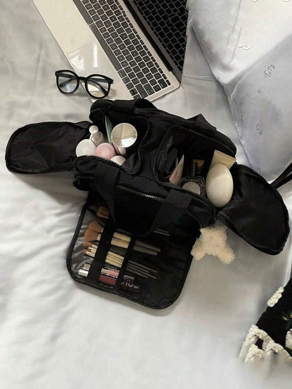 Dual Wide Opening Large Capacity Fluffy Makeup Bag Travel Bag Portable Lightweight Stylish For Home For Outdoor Daily Use Summer Holiday, Wash Bag